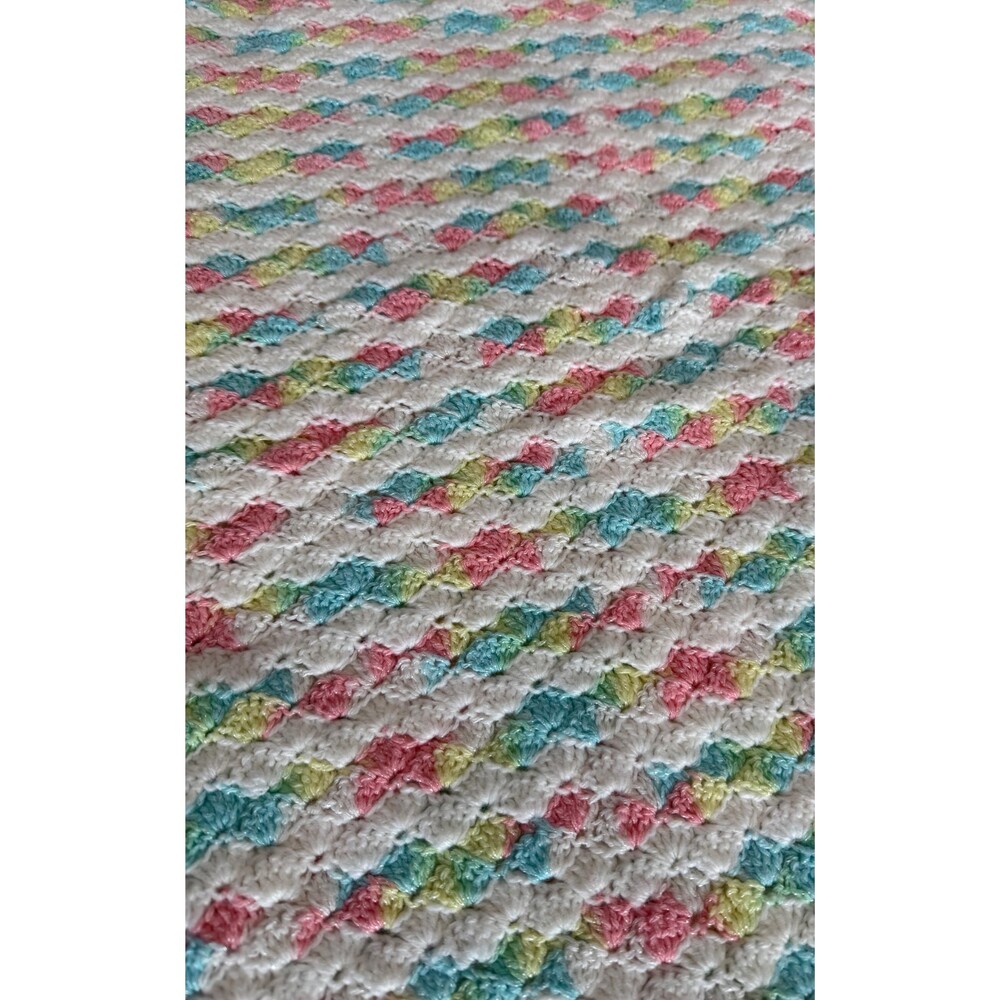 Afghan Baby White w/Pastel Blanket Handmade Crochet Knitted